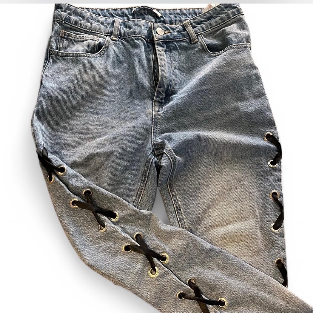 Stylish Lace-Up Denim Jeans